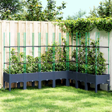 vidaXL Plantenbak met latwerk 200x160x142,5 cm polypropeen blauwgrijs