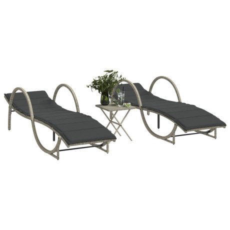 vidaXL Ligbedden 2 st met tafel poly rattan lichtgrijs