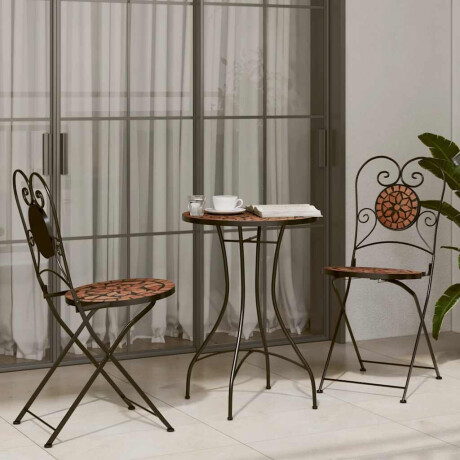 vidaXL Bistroset mozaïek ijzer en keramiek terracottakleurig