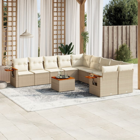 vidaXL 11-delige Tuinset met kussens poly rattan beige