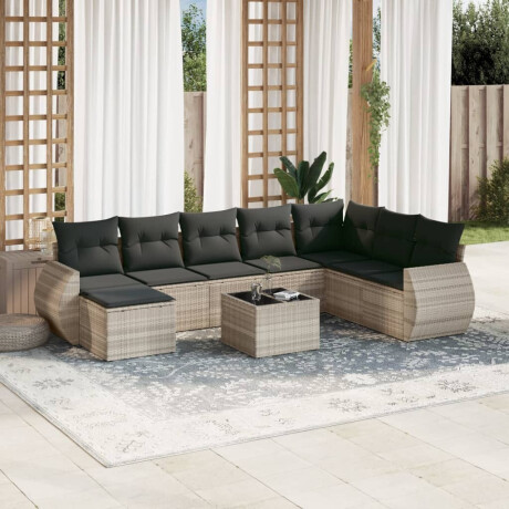 vidaXL 9-delige Loungeset met kussens poly rattan lichtgrijs