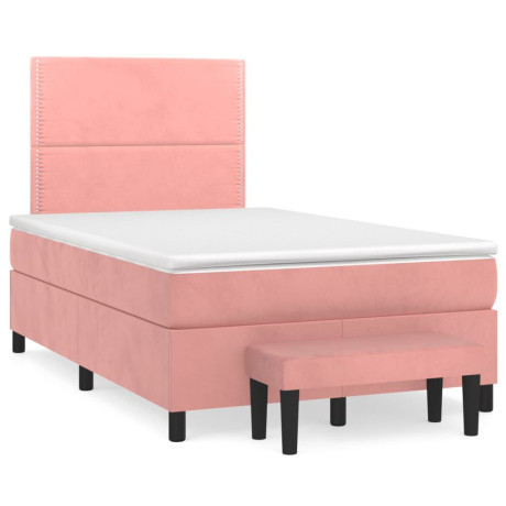 vidaXL Boxspring met matras fluweel roze 120x190 cm