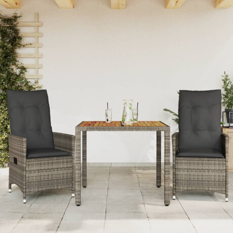 vidaXL 3-delige Bistroset met kussens poly rattan grijs