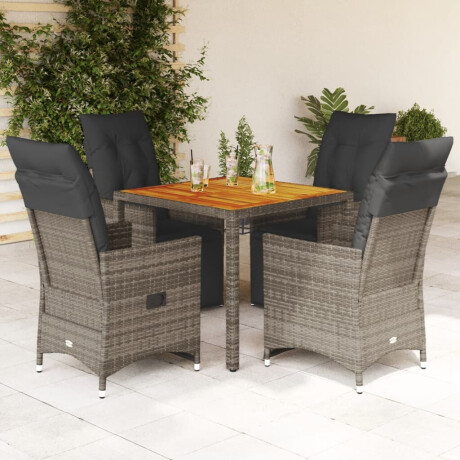 vidaXL 5-delige Bistroset met kussens poly rattan grijs