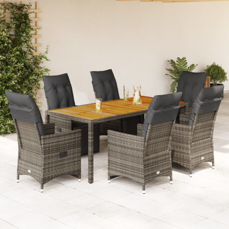 vidaXL 7-delige Bistroset met kussens poly rattan grijs