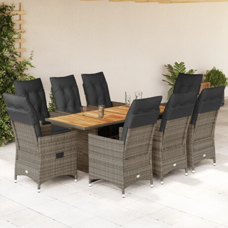 vidaXL 9-delige Bistroset met kussens poly rattan grijs