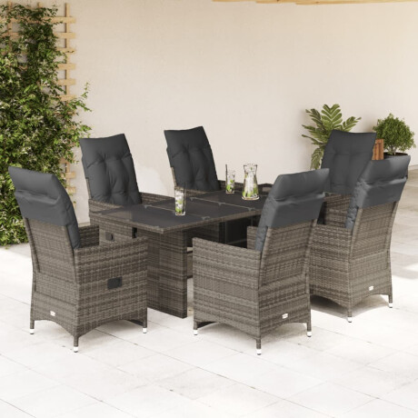 vidaXL 7-delige Bistroset met kussens poly rattan grijs