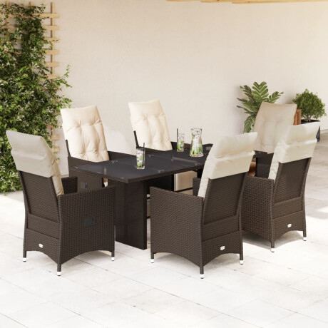 vidaXL 7-delige Bistroset met kussens poly rattan bruin