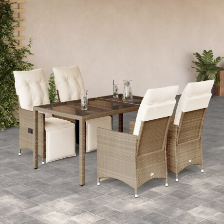vidaXL 5-delige Bistroset met kussens poly rattan beige