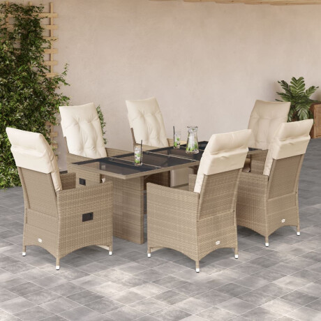 vidaXL 7-delige Bistroset met kussens poly rattan beige