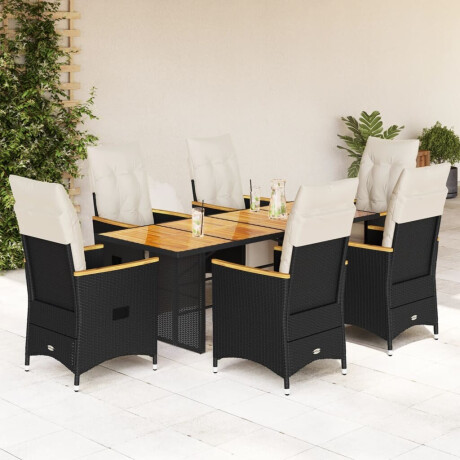 vidaXL 7-delige Bistroset met kussens poly rattan zwart