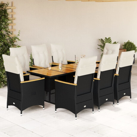 vidaXL 9-delige Bistroset met kussens poly rattan zwart