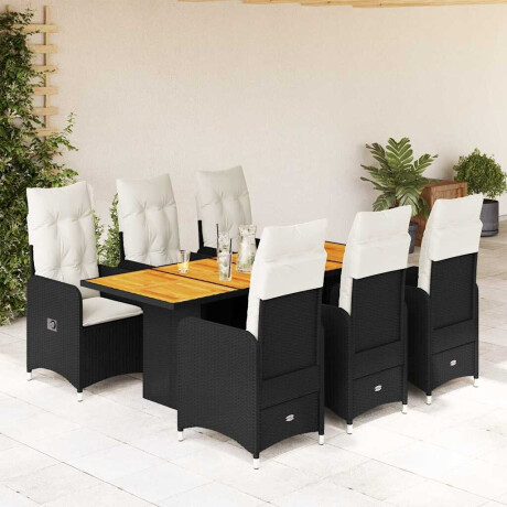 vidaXL 7-delige Bistroset met kussens poly rattan zwart