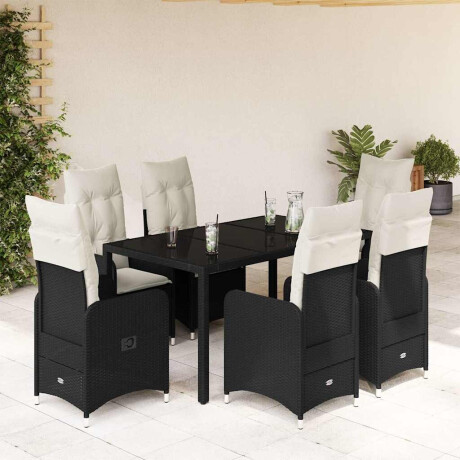 vidaXL 7-delige Bistroset met kussens poly rattan zwart