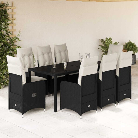 vidaXL 9-delige Bistroset met kussens poly rattan zwart