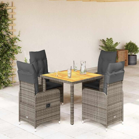 vidaXL 5-delige Bistroset met kussens poly rattan grijs