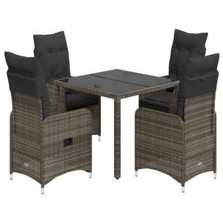 vidaXL 5-delige Bistroset met kussens poly rattan grijs