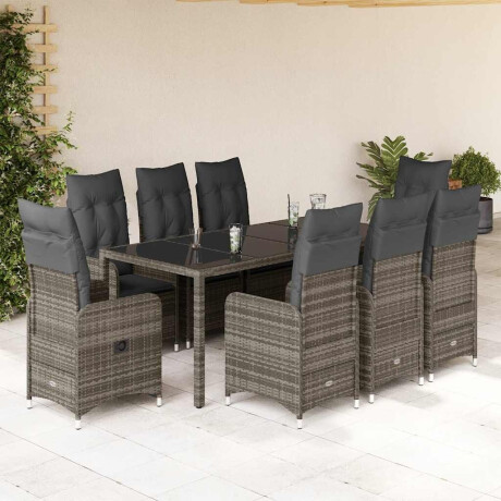 vidaXL 9-delige Bistroset met kussens poly rattan grijs