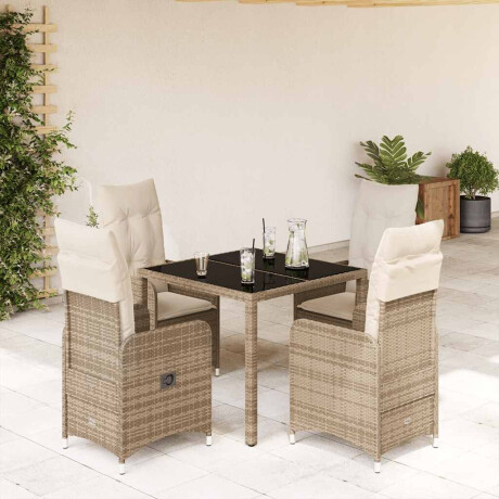 vidaXL 5-delige Bistroset met kussens poly rattan beige