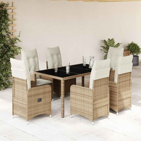 vidaXL 7-delige Bistroset met kussens poly rattan beige