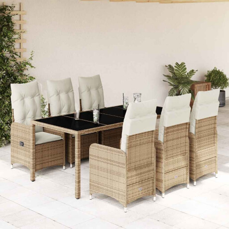 vidaXL 7-delige Bistroset met kussens poly rattan beige