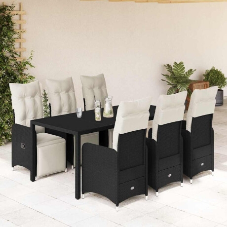 vidaXL 7-delige Bistroset met kussens poly rattan zwart