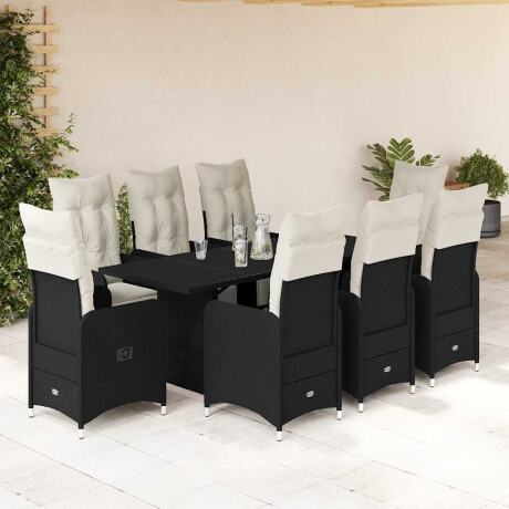 vidaXL 9-delige Bistroset met kussens poly rattan zwart