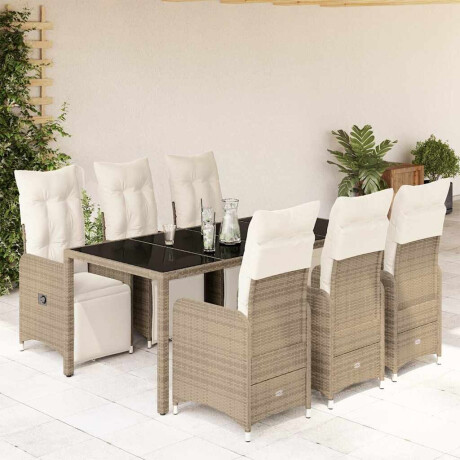 vidaXL 7-delige Bistroset met kussens poly rattan bruin