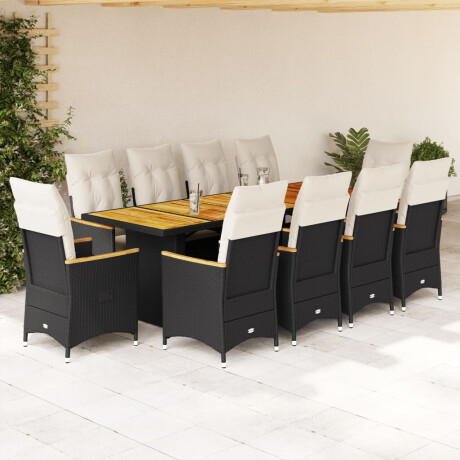 vidaXL 11-delige Bistroset met kussens poly rattan zwart