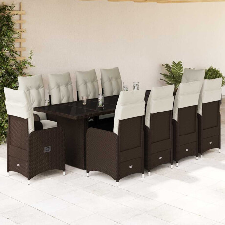 vidaXL 11-delige Bistroset met kussens poly rattan bruin