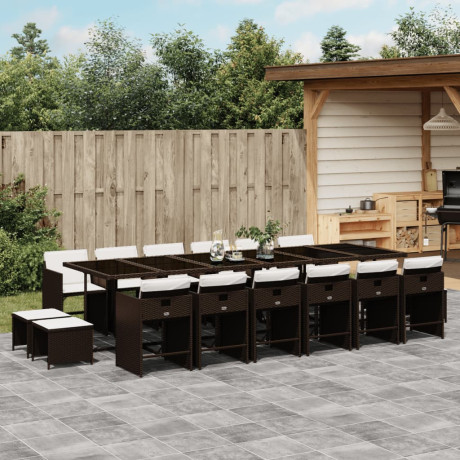 vidaXL 17-delige Tuinset met kussens poly rattan bruin
