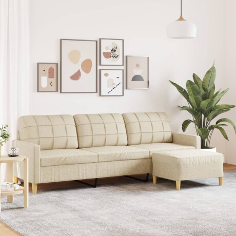 vidaXL Driezitsbank met voetenbank 210 cm stof crèmekleurig