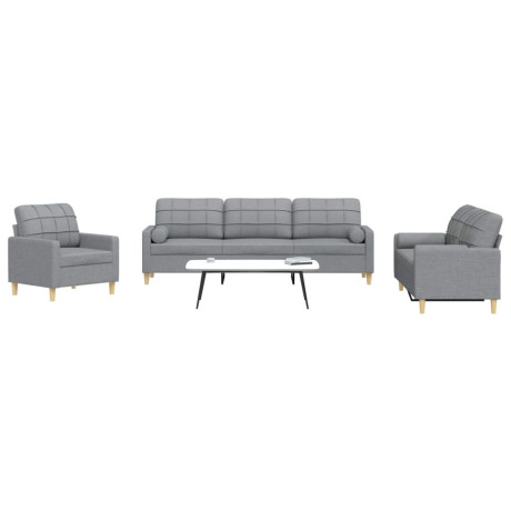 vidaXL 3-delige Loungeset met sierkussens stof lichtgrijs