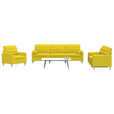 vidaXL 3-delige Loungeset met sierkussens stof lichtgeel