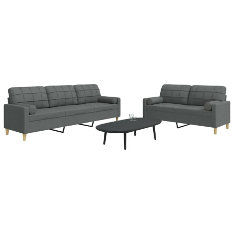 vidaXL 2-delige Loungeset met sierkussens stof donkergrijs
