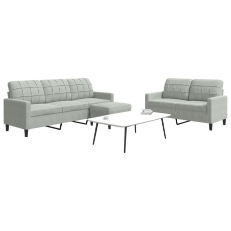 vidaXL 3-delige Loungeset met kussens fluweel lichtgrijs