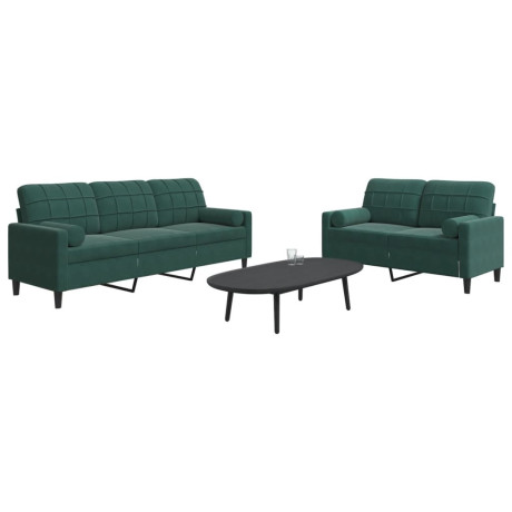 vidaXL 2-delige Loungeset met kussens en bolsters fluweel donkergroen