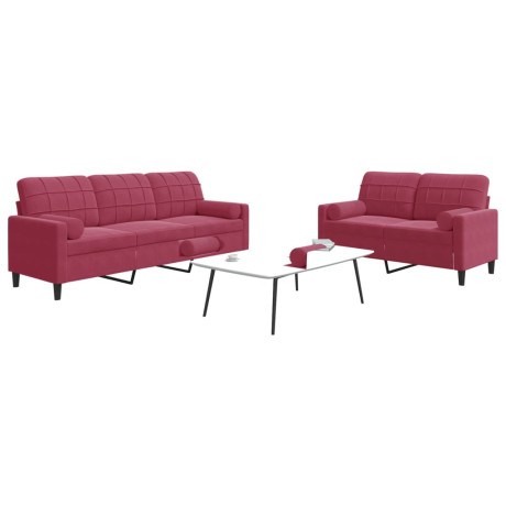 vidaXL 2-delige Loungeset met kussens en bolsters fluweel wijnrood