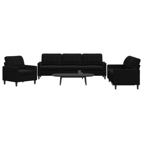 vidaXL 3-delige Loungeset met kussens fluweel zwart