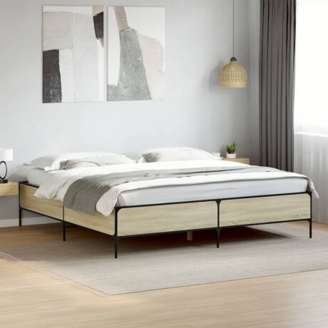 vidaXL Bedframe bewerkt hout metaal sonoma eikenkleurig 180x200 cm
