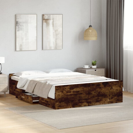 vidaXL Bedframe met lades bewerkt hout gerookt eikenkleurig 140x190 cm