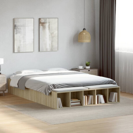 vidaXL Bedframe bewerkt hout sonoma eikenkleurig 135x190 cm
