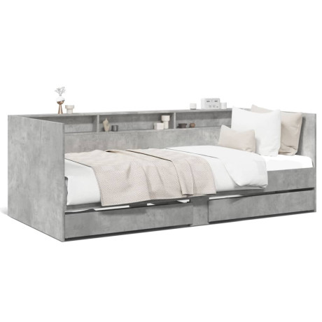 vidaXL Slaapbank met lades 90x190 cm bewerkt hout betongrijs