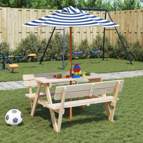 vidaXL Picknicktafel voor 4 kinderen met parasol massief vurenhout