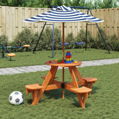 vidaXL Picknicktafel voor 4 kinderen met parasol rond vurenhout
