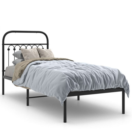 vidaXL Bedframe met hoofdbord metaal zwart 75x190 cm