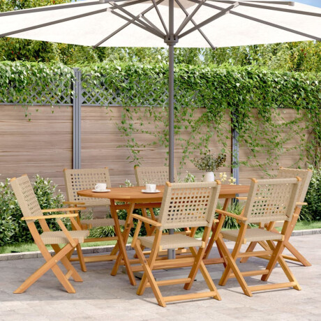 vidaXL 7-delige Tuinset poly rattan en massief hout beige