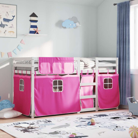 vidaXL Stapelbed met gordijnen 80x200 cm grenenhout roze