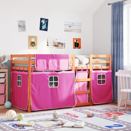 vidaXL Stapelbed met gordijnen 80x200 cm grenenhout roze