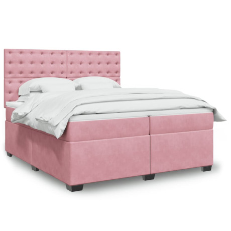 vidaXL Boxspring met matras fluweel roze 200x200 cm